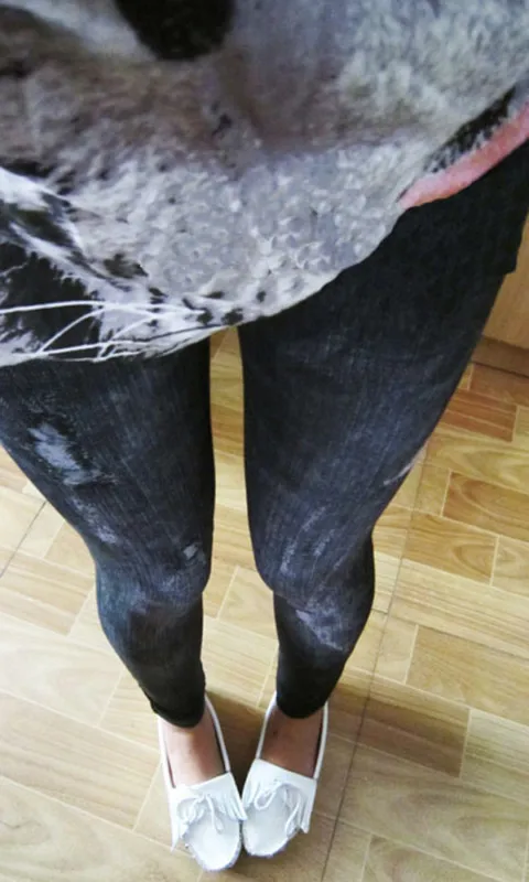 Корейские стильные узкие брюки с дырками джинсовые леггинсы девять штанов |