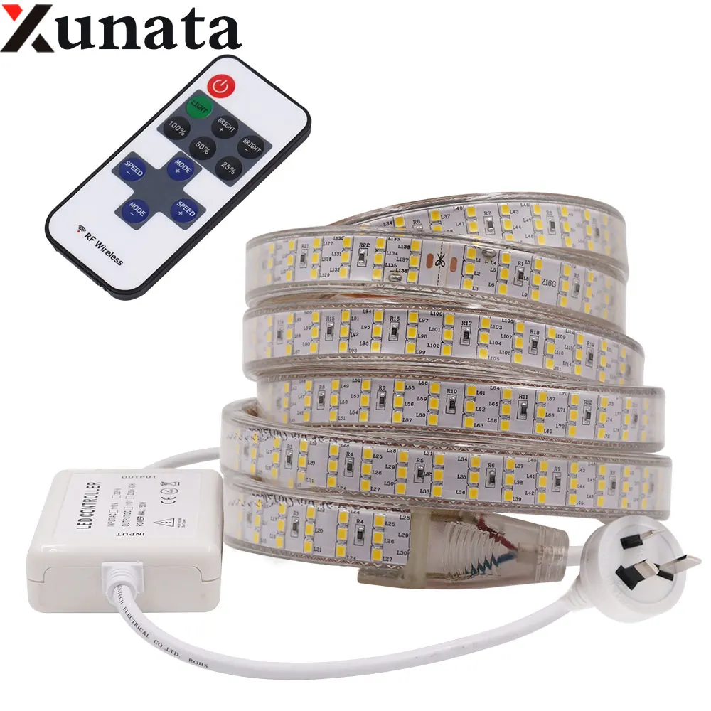 AC220V трехрядный светильник SMD 2835 водонепроницаемая светодиодная лента супер