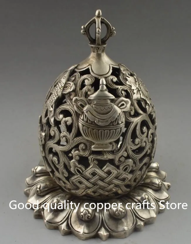 

China Collectible Decorated Handwork white copper Carved Lotus Incense Burner