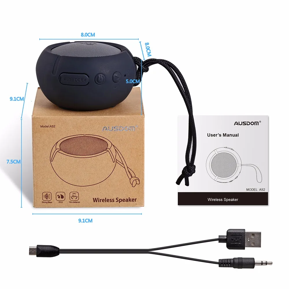 Ausdom AS2 портативный Bluetooth AUX водонепроницаемый IPX3 открытый динамик для IPhone samsung мобильный телефон планшет музыкальный плеер-черный