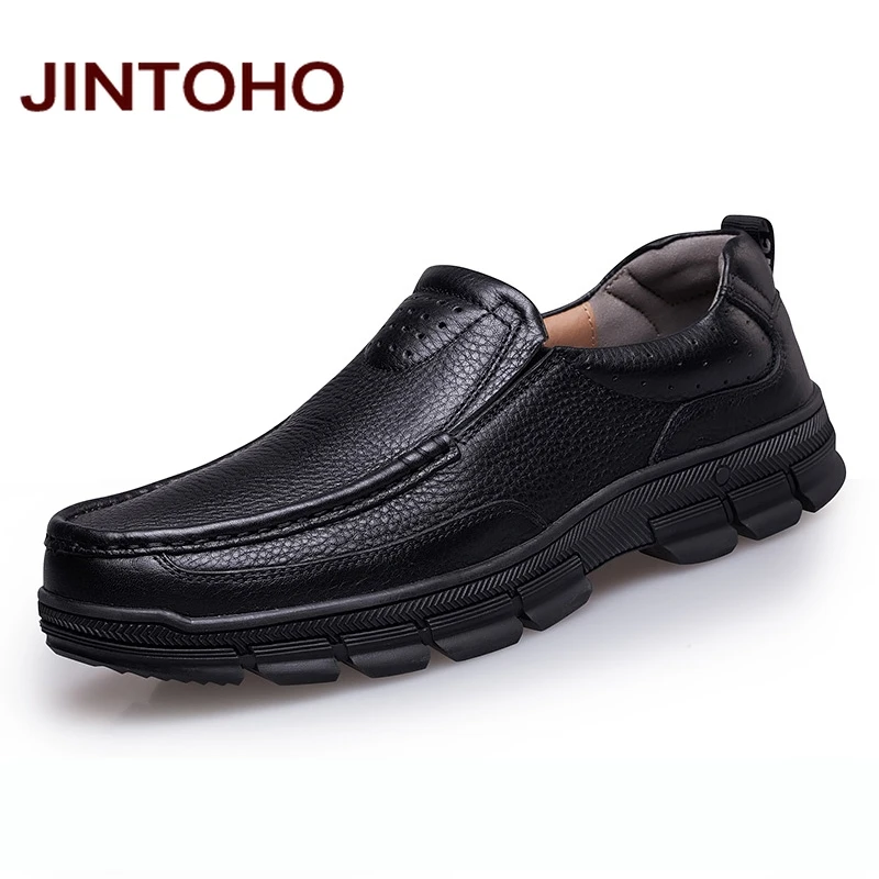 JINTOHO/большие размеры; Мужская официальная обувь из натуральной кожи; мужские лоферы без шнуровки; блестящие модельные туфли в деловом стиле; Качественная мужская обувь на плоской подошве