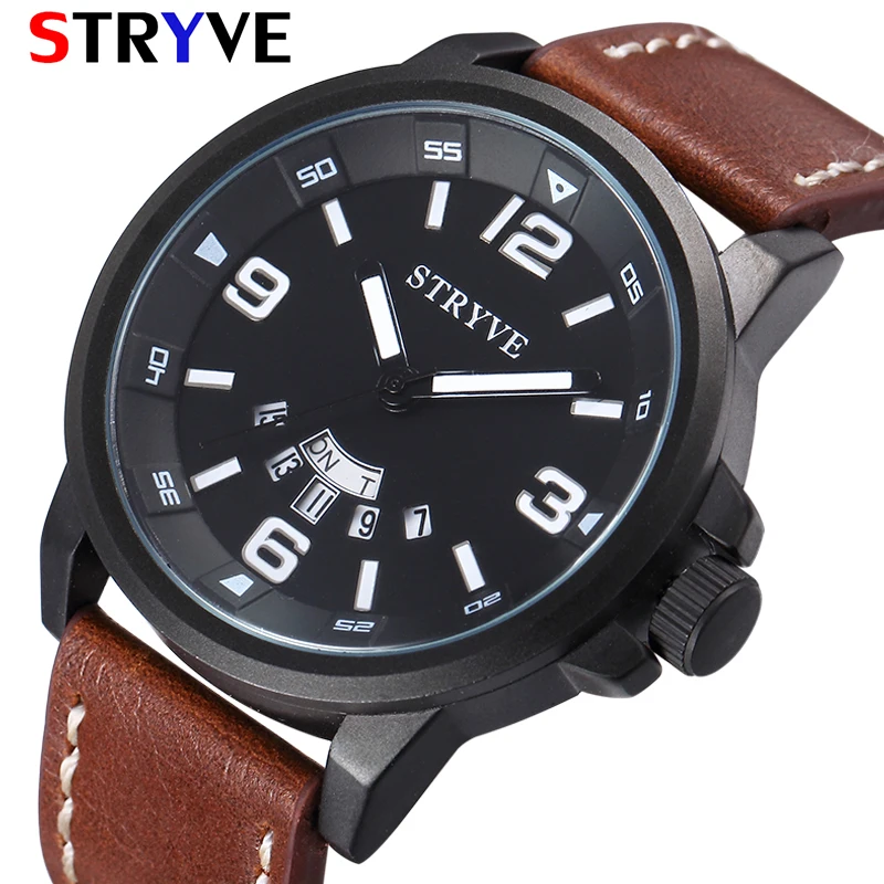 Stryve брендовые новые мужские Бизнес наручные часы Дата Неделя 30 м