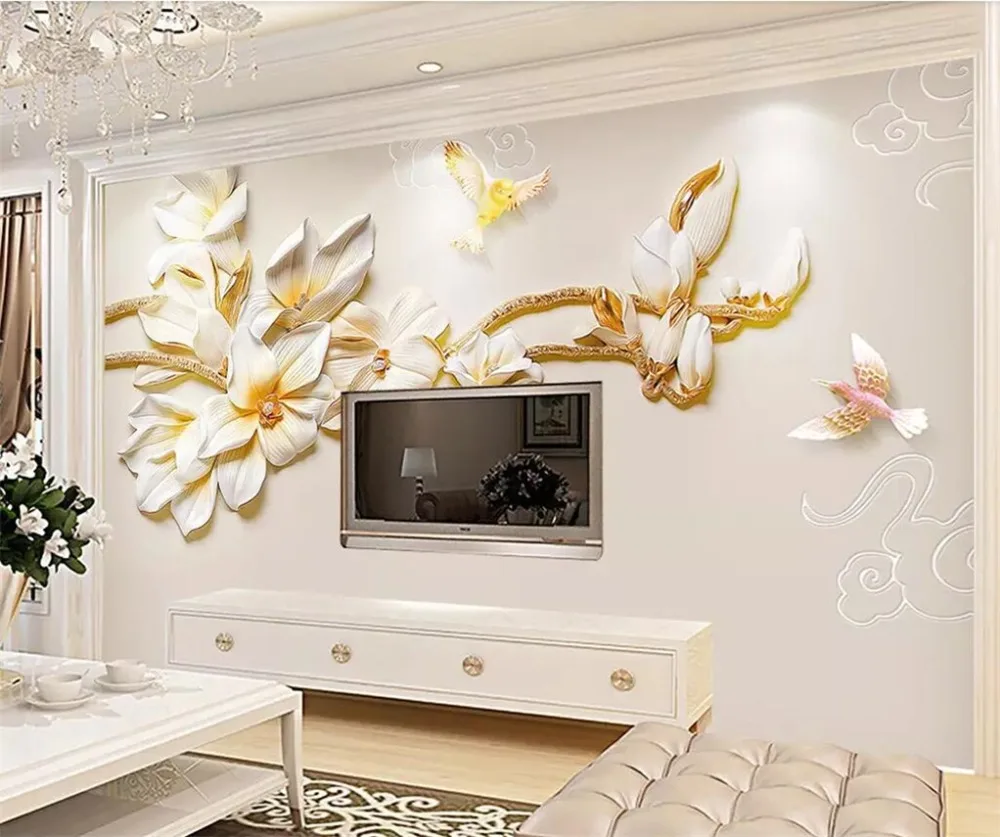 beibehang Custom wallpaper 3d papel de parede jewelry relief three simple and stylish Chinese jade orchid background wall paper |