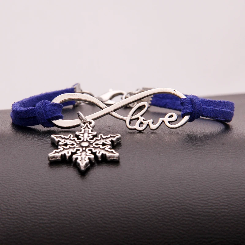 (10 шт./лот) браслет Бесконечность любовь Снежинка и браслеты кожаный плетеный