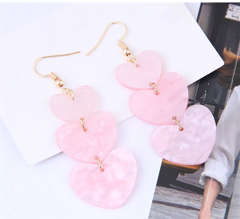 Kymyad Bohemian Geometric Earrings Simple Long For Women Pink Heart Drop Earings Fashion Jewelry Dangle Boho | Украшения и