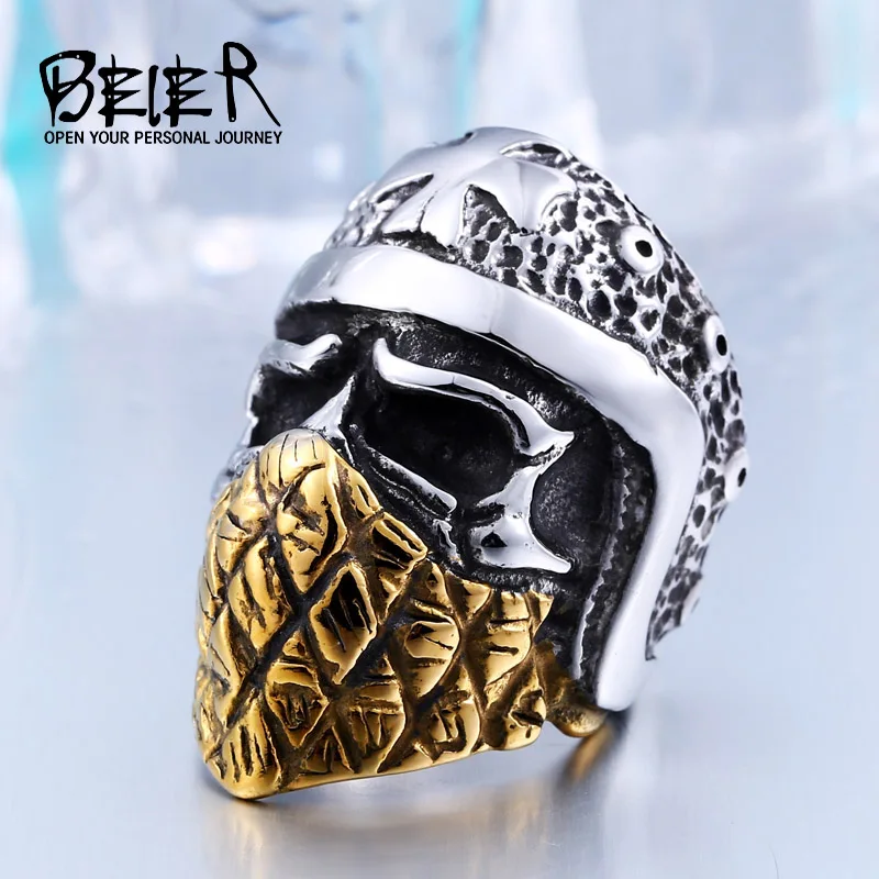 Beier Cool Part Plated Gold Cross Skull Ring 316L Stainless Steel Man's Biker Punk Personality Style BR8 355|skull ring|316l stainless