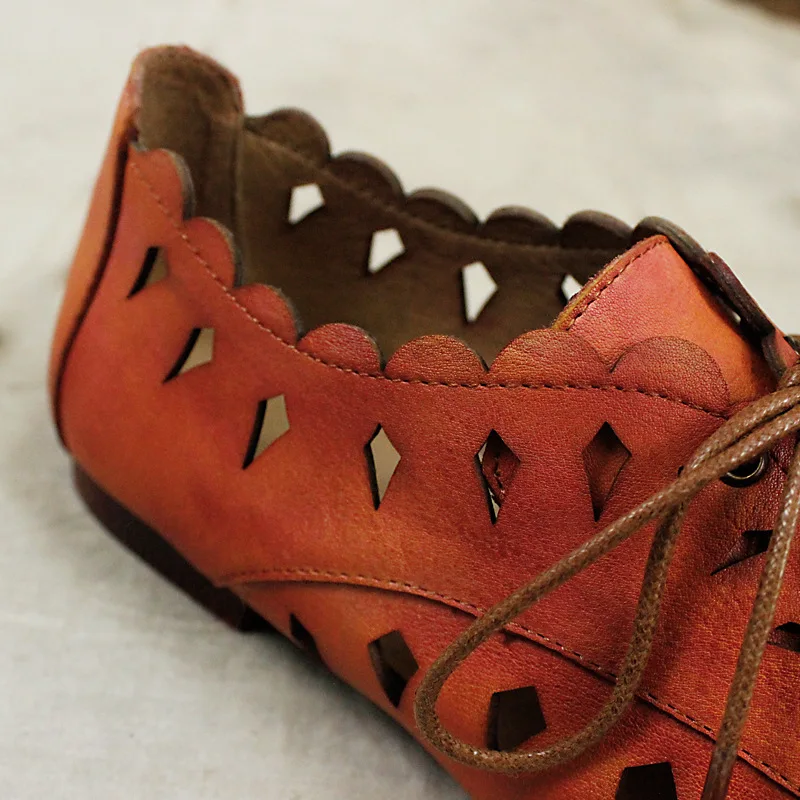 Johnature 2019 New Spring/autumn Brogue Shoes Genuine Leather Retro Mixed Colors Hollo Round Toe Lace-up Cross-tied Womens Flat | Обувь