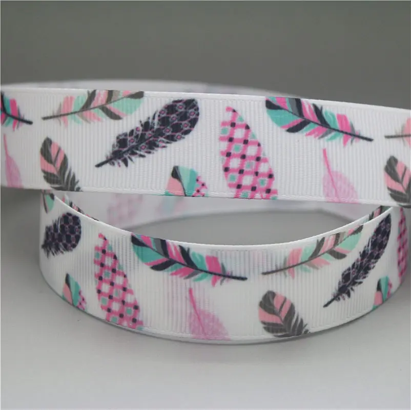 1 DUWES 50 ярдов перьев бабочки напечатан grosgrain ленты ленточный аксессуар hairbow головные уборы украшения торговля OEM D1020 - Цвет: 1