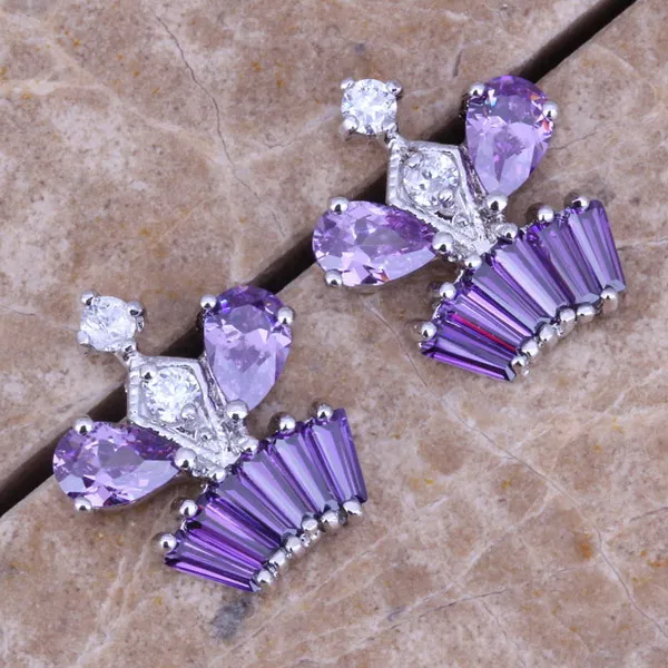 Модные серьги-гвоздики в виде королевской короны N1117 с фиолетовым кубическим