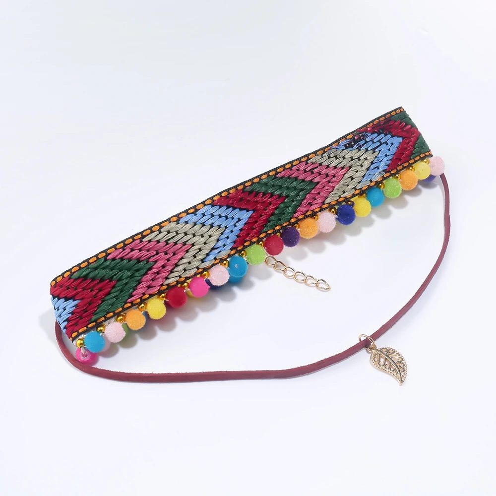 Женское этническое колье Meyfflin разноцветное ожерелье с подвеской помпоном