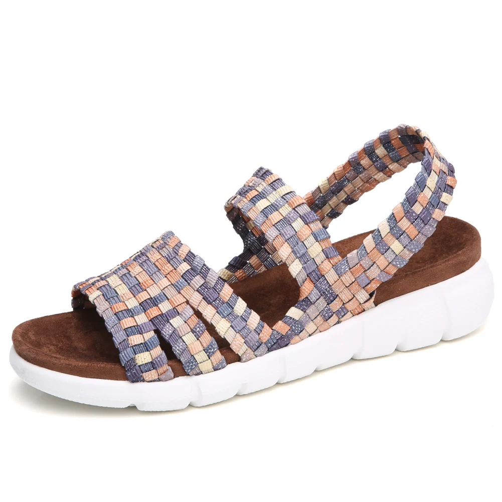 802 Multicolor STQ/; женские сандалии на плоской подошве; женские тканые босоножки на танкетке; женские пляжные Летние босоножки с ремешком на пятке; Вьетнамки; обувь; 802 - Цвет: 802 Multicolor