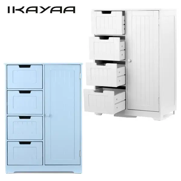 

Современный стеллажный напольный шкаф iKayaa с дверью и ящиками для спальни, органайзер для хранения мебели, белый/синий