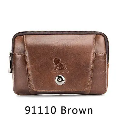91110Brown Бренд, поясная сумка с петлями для денег, сумка на пояс из натуральной кожи, сумка для мобильного телефона, сумка для путешествий, Мужская маленькая поясная сумка, сумка - Цвет: 91110Brown