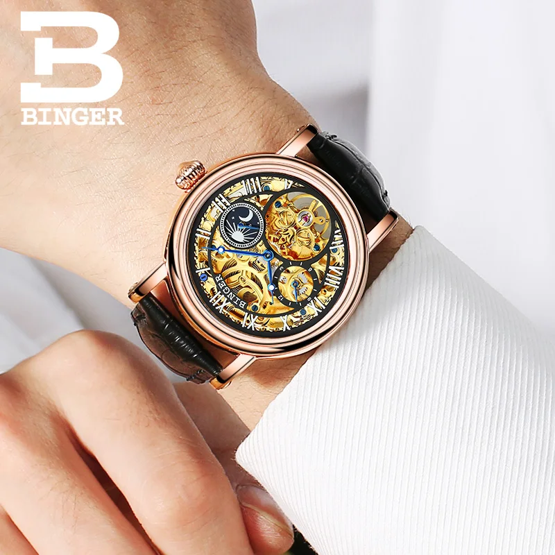 

Switzerland BINGER Mens Watches Top Brand Luxury Tourbillon Relogio Masculino 2019 water resistant Skeleton Mechanical Clock Men