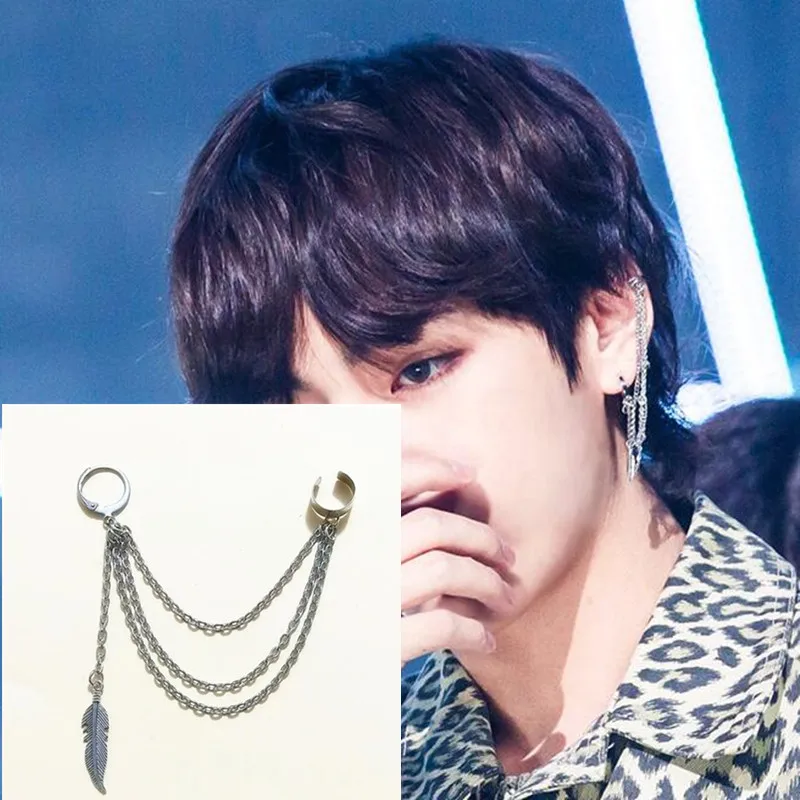1 шт. Kpop BTSARMY V длинные серьги с кисточками в форме крыла модные шикарные гвоздики