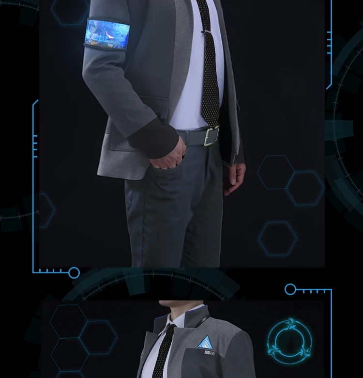 Детройт: стать человеком Коннор RK800 светодиодный обновленный Косплей Костюм для Хэллоуина куртка полный комплект