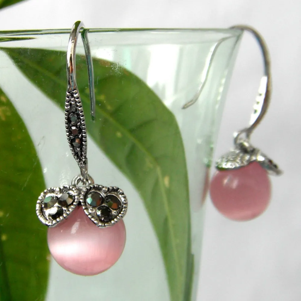 Серьги в форме сердца с розовым опалом и кристаллами винтажном стиле Navachi SMT1986|hook