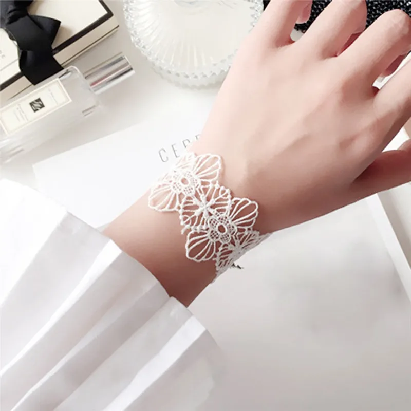Модный летний Браслет манжета на запястье сексуальный белый/черный кружевной