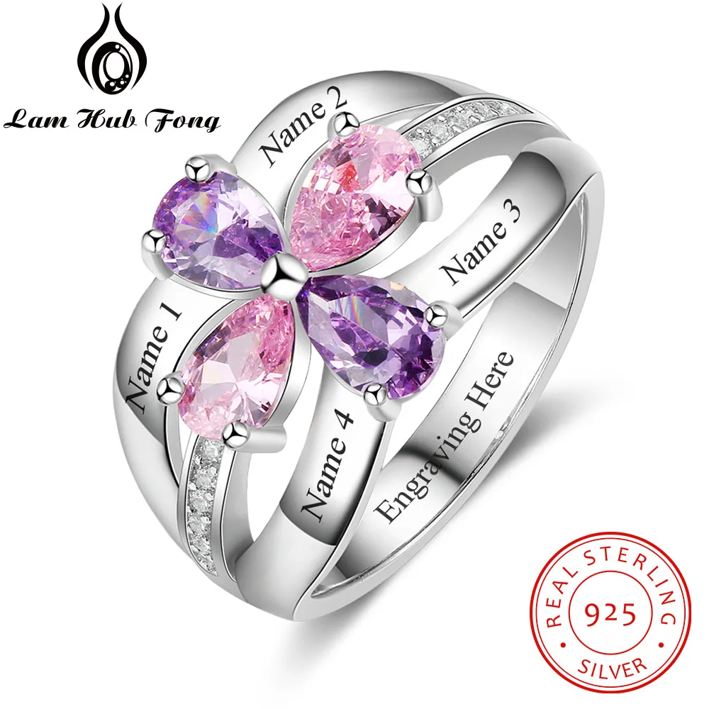 

Personalized 100% 925 Sterling Silver Rings For Women DIY Flower Birthstone Engraved Name Engagement Ring (Lam Hub Fong)