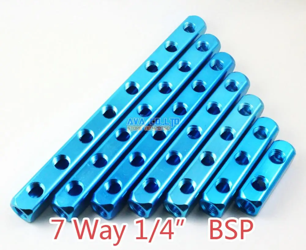 

1 Pieces 7 Way 1/4" BSP 10 Ports Pneumatic Aluminum Manifold Block Splitter