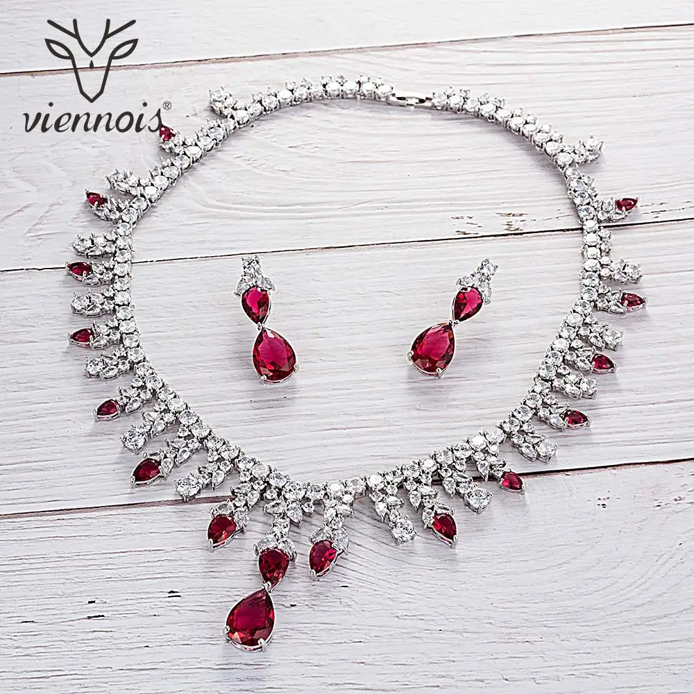 Viennois зеленый/синий/белый/красный цвет ожерелье набор для женщин кубический