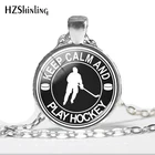 Новинка 2018, ожерелье с надписью Keep Calm And Play кулон, посвященный хоккейной тематике, круглые стеклянные ожерелья с кабошоном HZ1