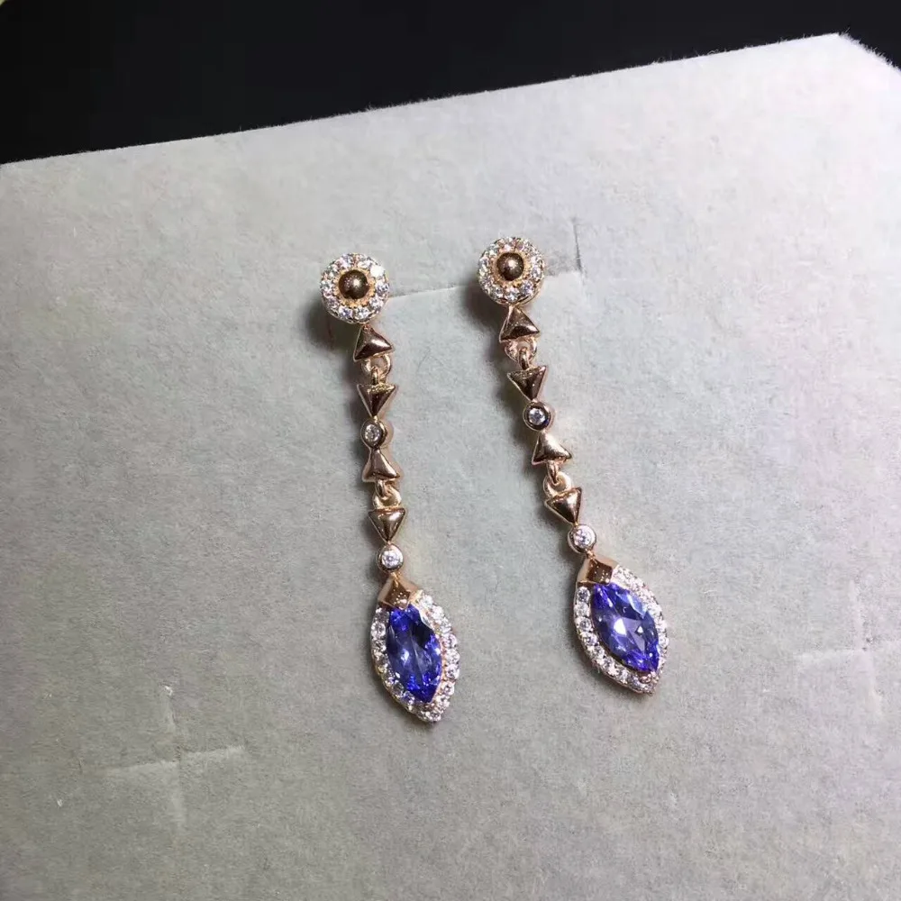 Серьги-капли из натурального голубого танзанита, 925 серебро, серьги с натуральным драгоценным камнем, роскошные модные длинные женские серьги для девушек, ювелирные изделия