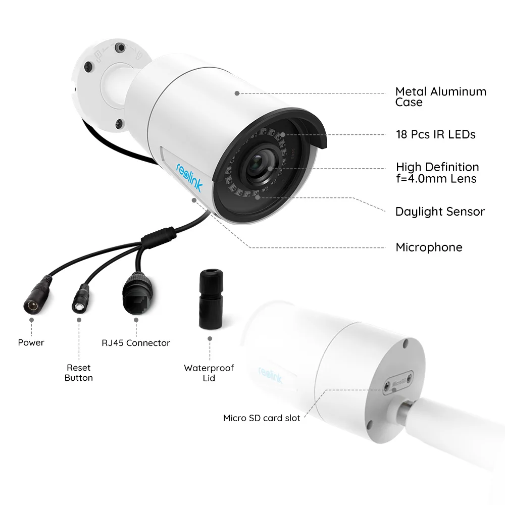 Reolink PoE ip-камера наружная PoE 4MP 5MP слот для sd-карты Встроенный микрофон HD ночного видения водостойкая HD камера безопасности RLC-410