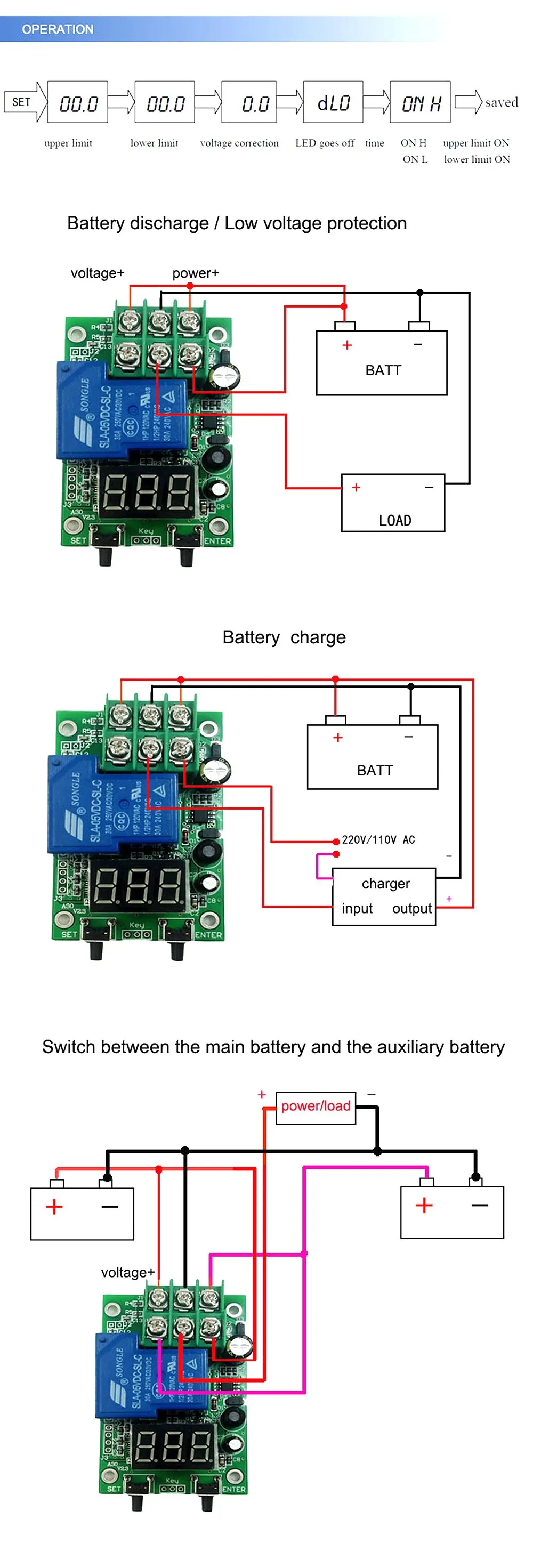 С источником питания от постоянного тока 6 ~ 80V Напряжение при обнаружении зарядки