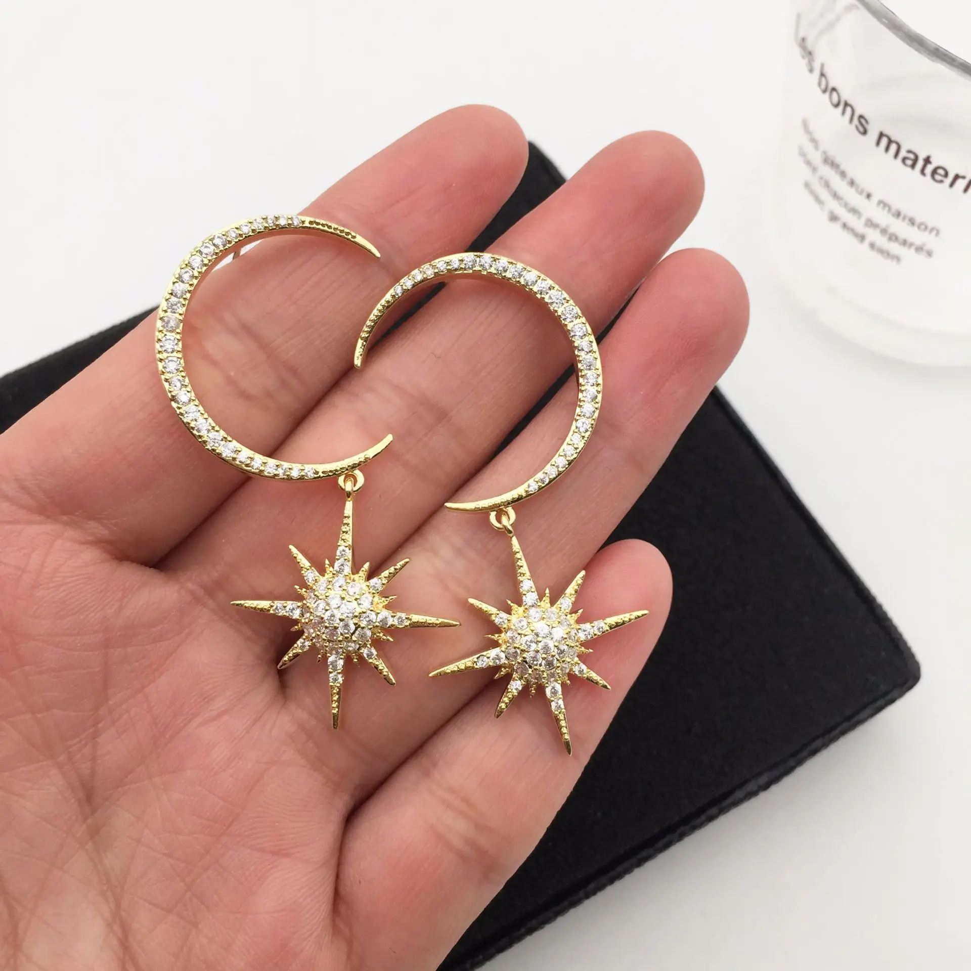 exaggerated big luxury zircon crescent stars earrings atmosphere socialite elegant | Украшения и аксессуары