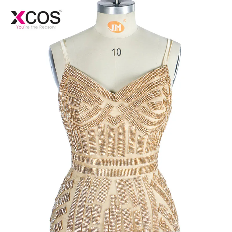 2018 Robe De Soiree вечернее платье с бриллиантами телесный цвет тюль шампанского Золото