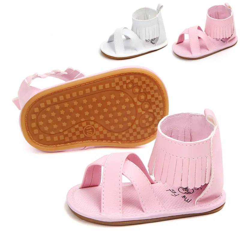 Новый дизайн однотонные детские сандалии из искусственной кожи с бахромой обувь