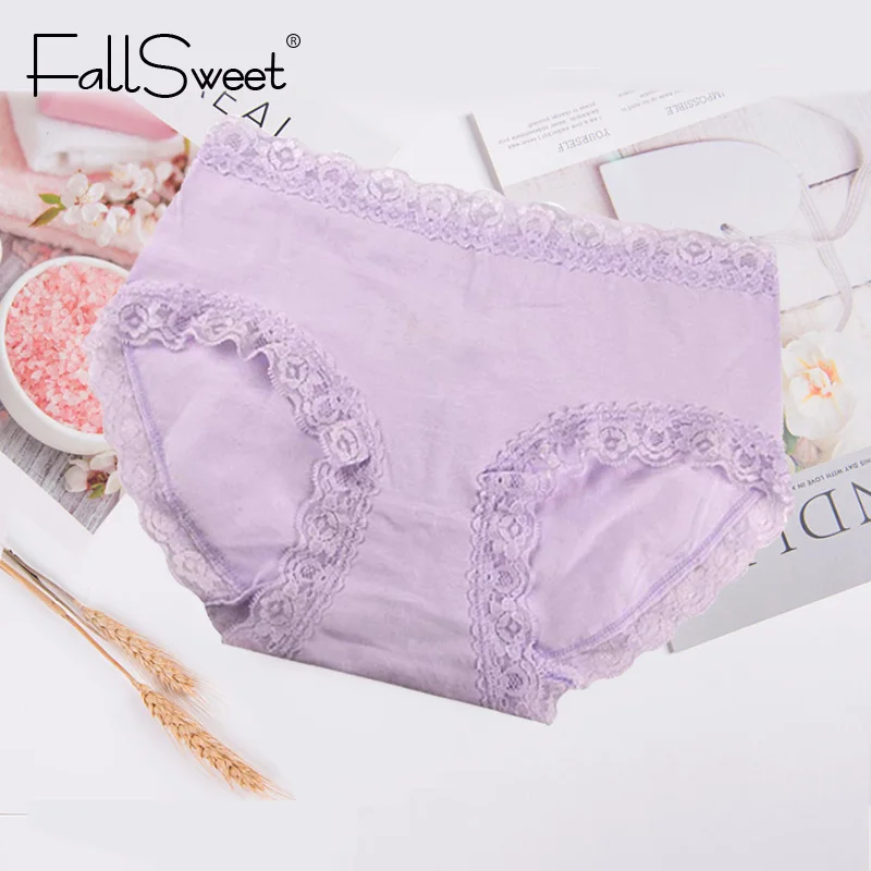 FallSweet 3 шт./упак.! Большие размеры хлопковые женские трусы кружевные удобные