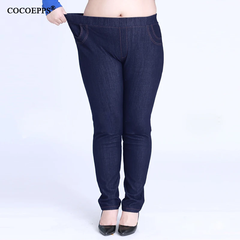 2017 Высокая талия обтягивающие джинсы женские джинсовые брюки большой размер черные толстые размера Плюс