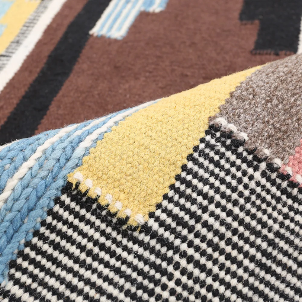 100% шерсть ручной работы ковер для гостиной геометрический индийский синий