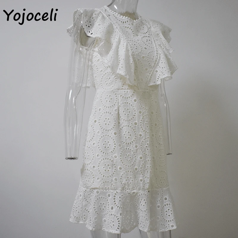 Yojoceli, шикарное крохтовое кружевное платье, женское пляжное платье в стиле бохо с оборками, Осеннее сексуальное короткое мини платье для женщин, vestidos
