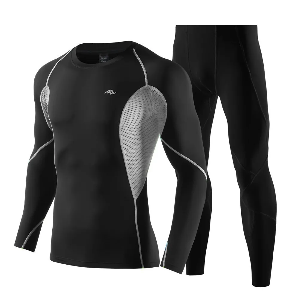 Men sportswear-GRA Мужской комплект для бега, эластичная дышащая одежда для тренировок, черный, синий, серый цвет, спортивный костюм для бега, спортзала, тренировок, фитнеса, бега, спортивная одежда для мужчин - Цвет: Men sportswear-GRA