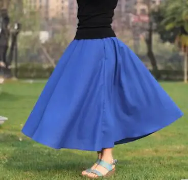 Blue Skirt 15 цветов длинная юбка для женщин Весна Лето Повседневная Эластичная талия большой маятник линия пляж Saias женская льняная хлопковая юбка - Цвет: Blue Skirt
