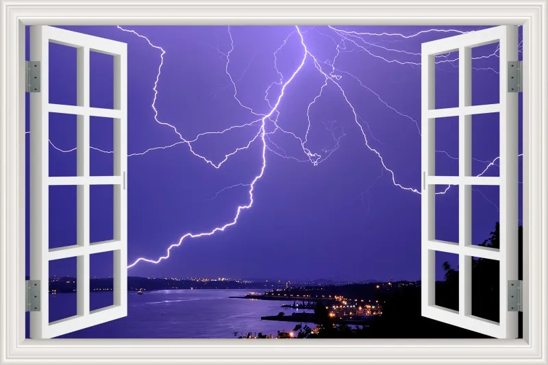 18 3d Вид из окна стены удивительный Lightning Пейзаж Современная Природа обои фрески Стикеры наклейка виниловые Home Decor Гостиная - Цвет: 18