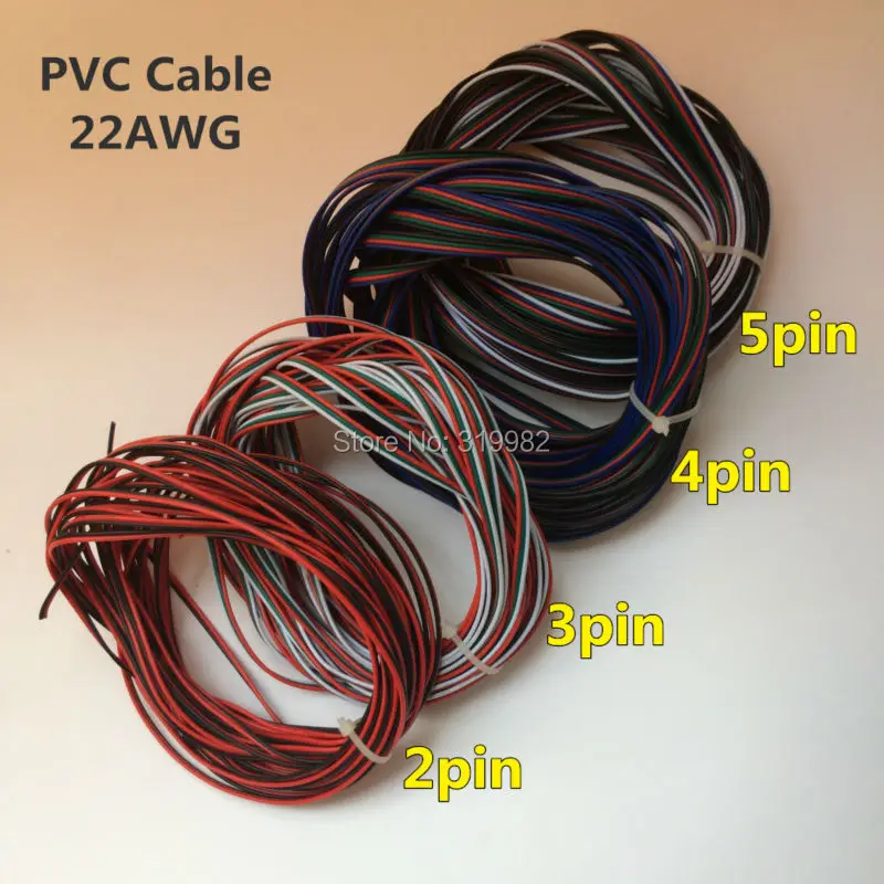 10 метров 32 8 фута 22AWG красный черный RGBW провод 2pin 3pin 4pin 5pin изолированный ПВХ кабель