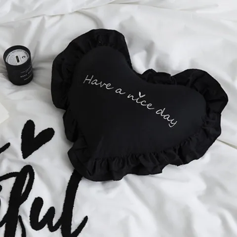 Lotus Leaf Edge Embroidered 100% Cotton Love Heart Pillow with Core Washable Letter Flower NordicToy for Children | Игрушки и хобби