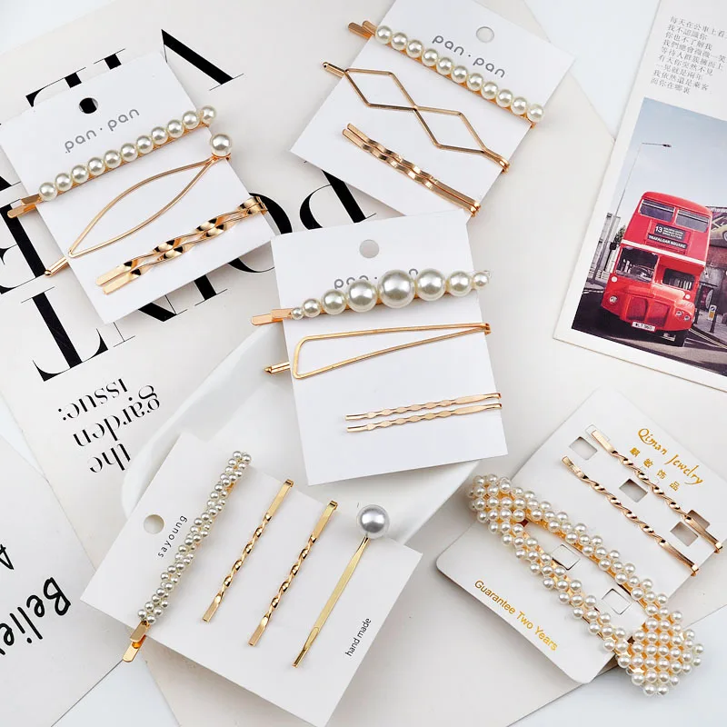 Женские заколки для волос с жемчужинами простой металлический зажим 3-4 шт./компл.