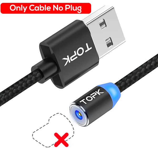TOPK R-Line2 1 м 2 м светодиодный магнитный кабель Micro USB, высококачественный нейлоновый Плетеный Магнитный кабель для зарядного устройства Microusb для порта Micro USB для sony - Цвет: Only Wire No Plug