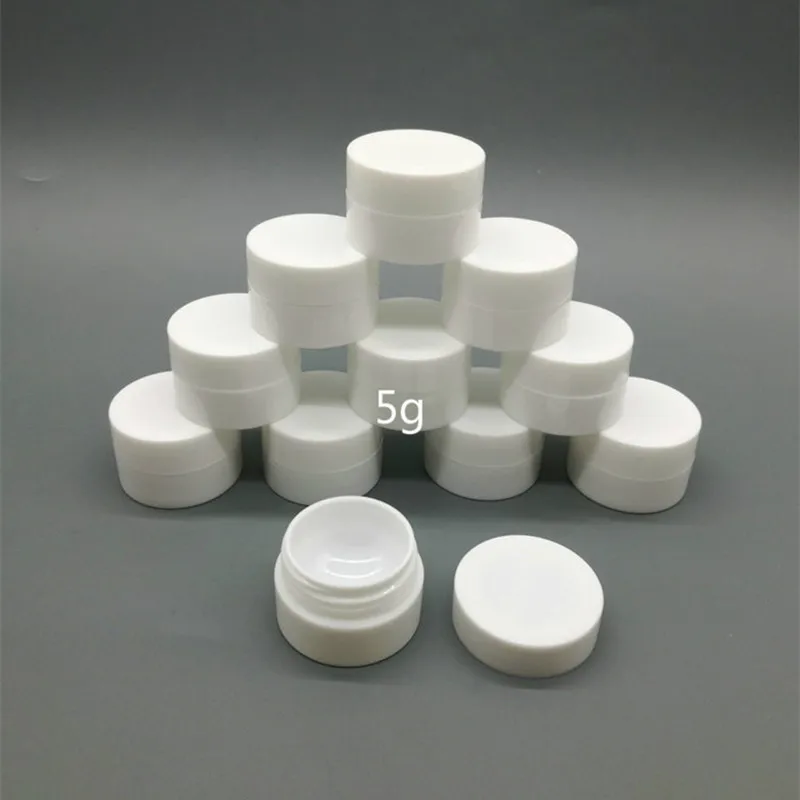 500pcs/lot 5g 5ml small plastic PP white cosmetic jar with hollow bottom and screw cap, sunk bottom cosmetic container