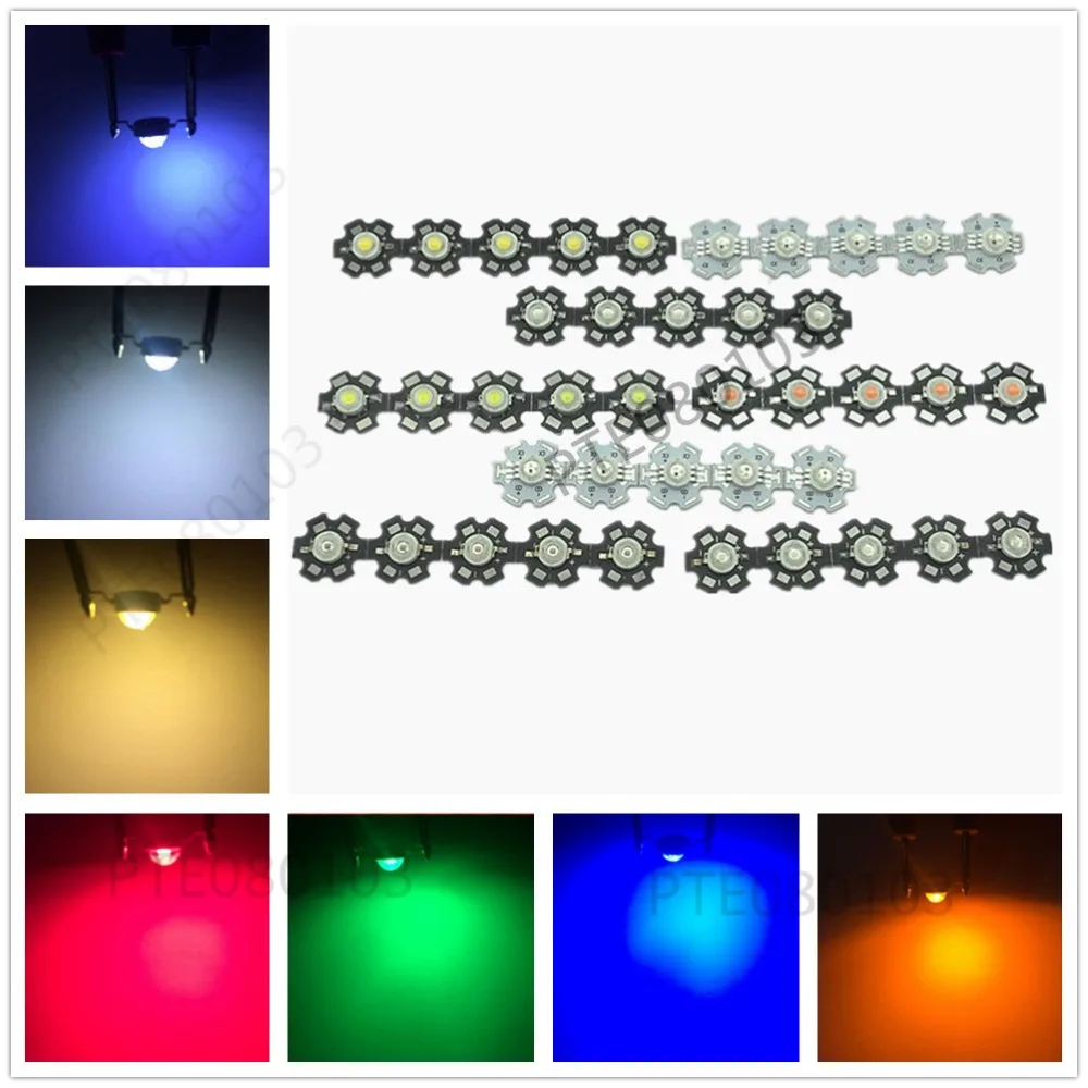 10 шт. 1 Вт 3 высокомощный светодиодный свет красный зеленый синий желтый RGB белый