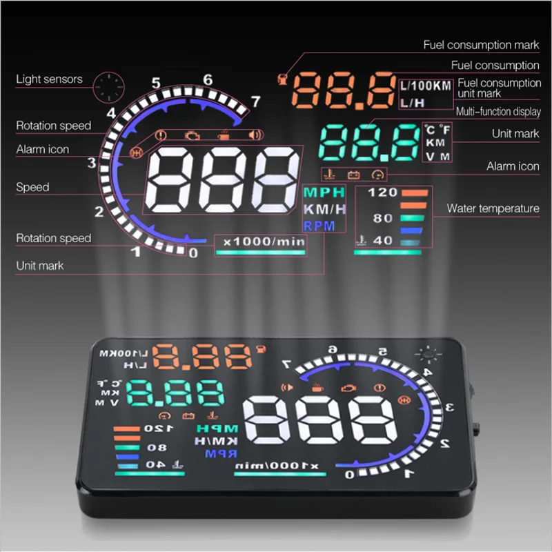 A8 HUD 5 ''автомобильный автоматический налобный дисплей цифровой проектор с ЖК