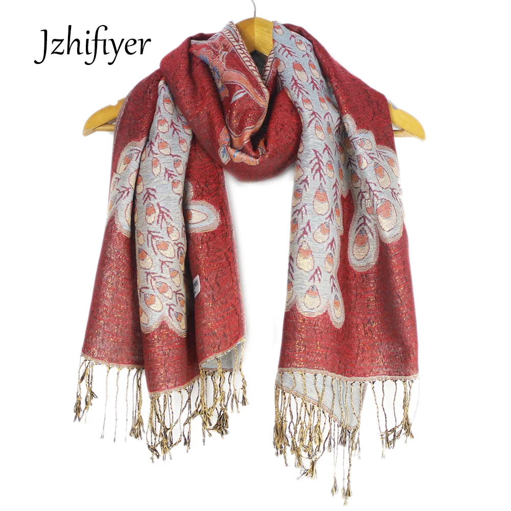 

Pashmina Shawls 70*190cm Jacquard Winter Peacock Kashmir Fashion Scarves Outwear Velvet Mujer