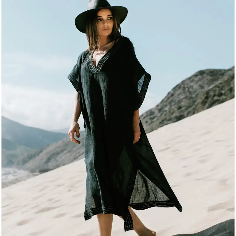 Новый черный Bedouin курортный марокканский кафтан-пляжный кафтан для отдыха