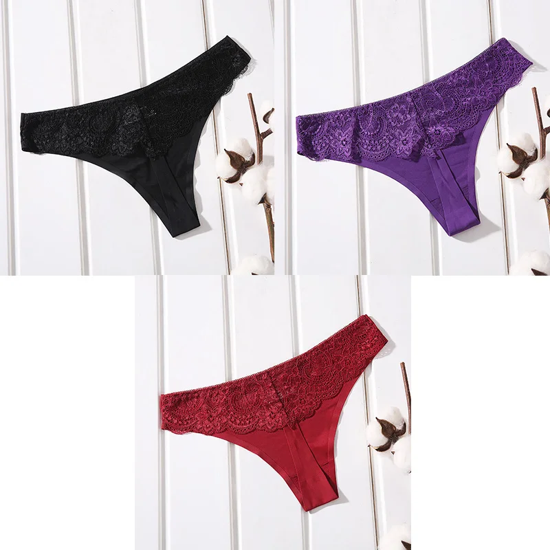 black purple red Нижнее белье для женщин женские стринги 3 шт. Сексуальные Бесшовные женские трусики хлопок промежность Новая Женская Стринги сексуальные бесшовные трусики BANNRIOU - Цвет: black purple red