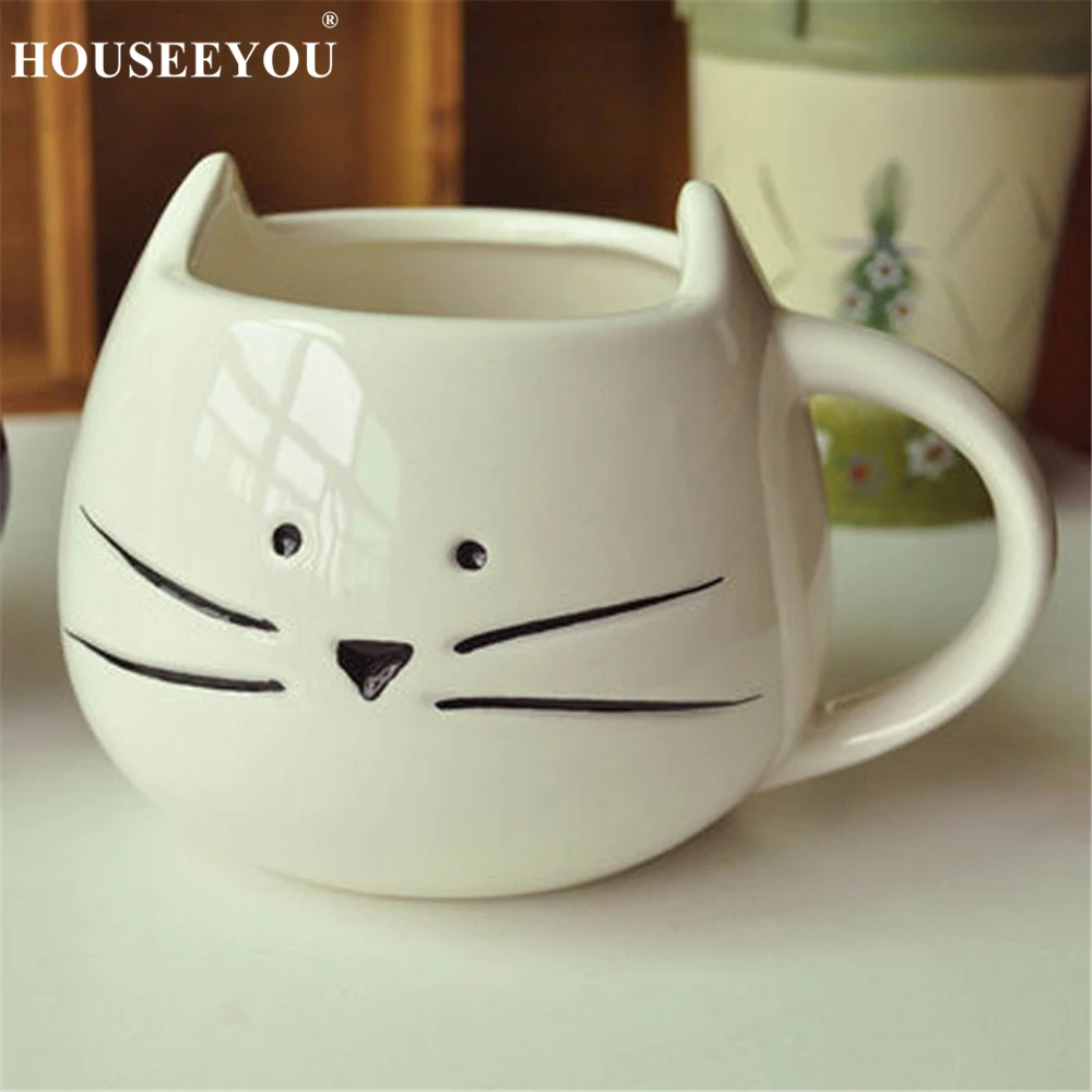 Кофейная чашка HOUSEEYOU с изображением черного кота животного молока керамическая